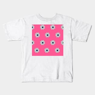 Trendy floral repeat pattern in fluorescent Pink background Kids T-Shirt